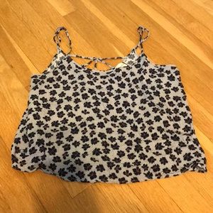 navy blue and red flowered tank